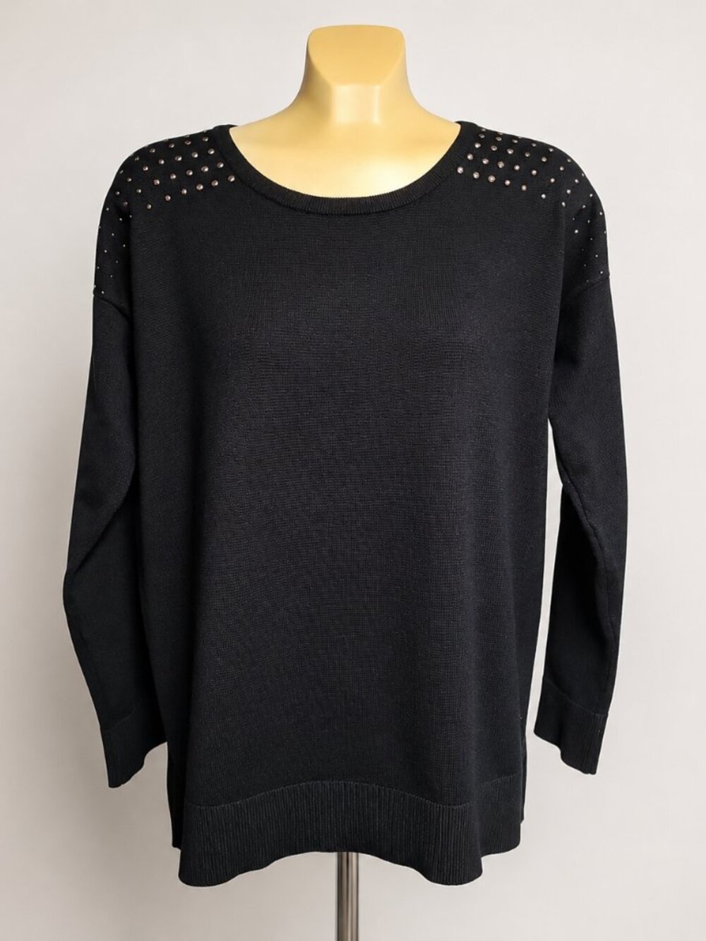 Studio Works Studded Shoulder Sweater Medium | Soft Lightweight Black Knit NWOT